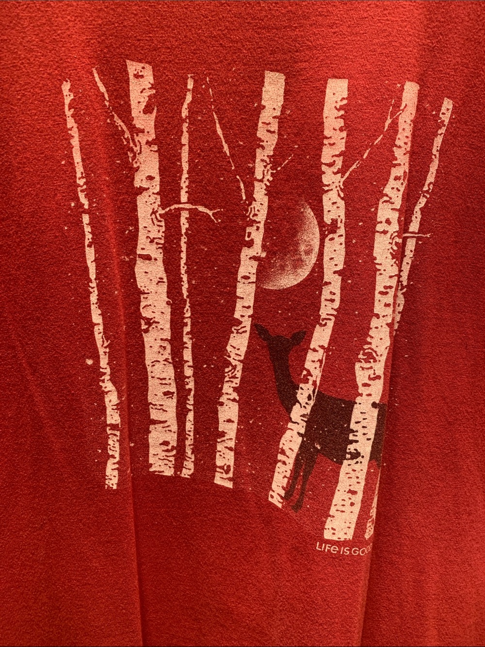Life Is Good Red Long-Sleeve Tee with Birch Tree Graphic